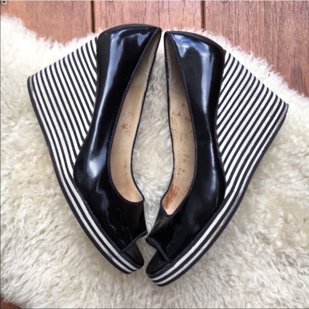 Michael Kors patent leather striped wedge heel